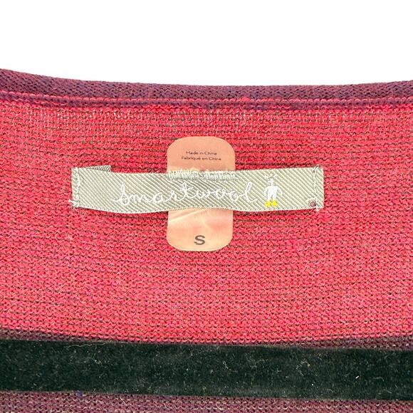 Smartwool Wool Blend Mixed Media Striped V Neck Sweater Womens Size Small Wool - Picture 5 of 6